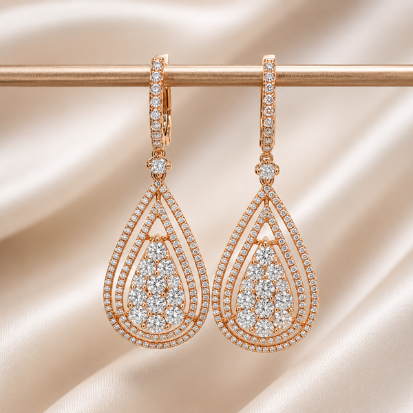 Rose Gold Cluster Diamond Teardrop Earrings