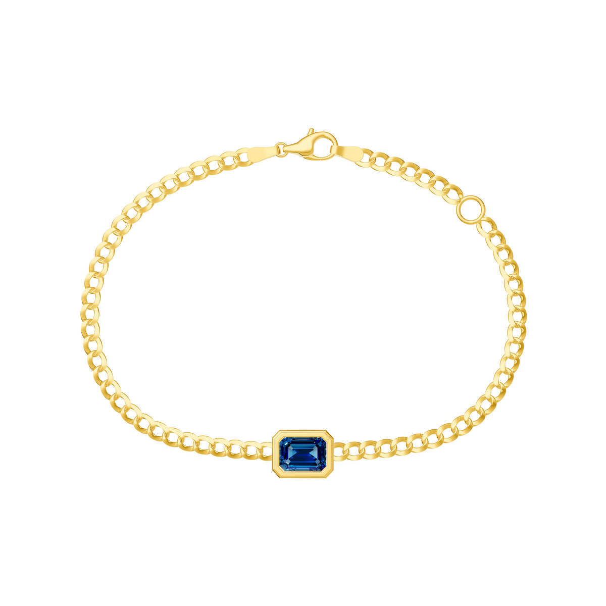 Emerald-Cut London Blue Topaz Curb Bracelet in Yellow Gold — front view — Laura Milman New York