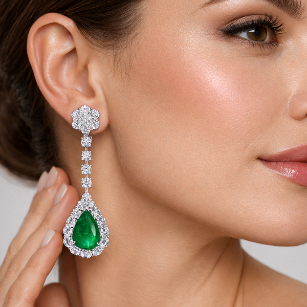 Green Emerald and Diamond Drop Earrings - Laura Milman New York