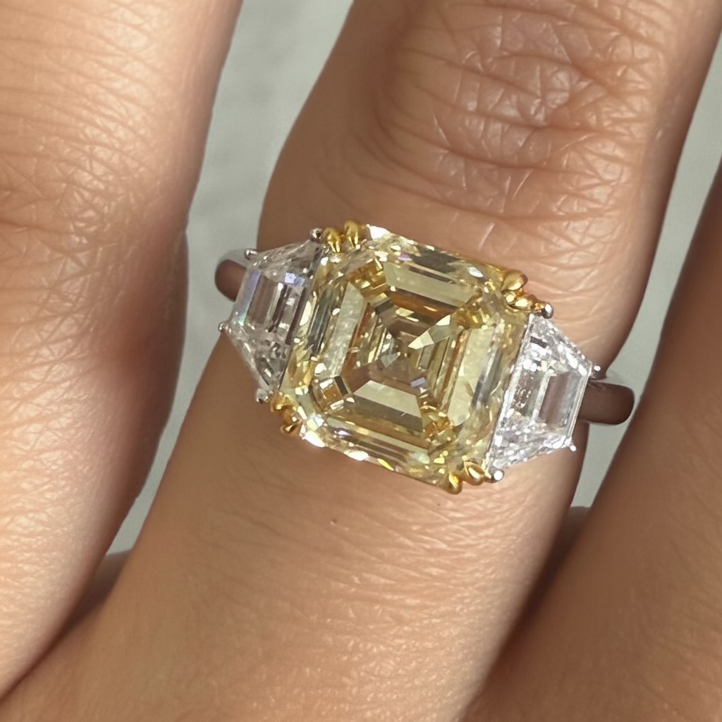 3.60ct Fancy Yellow Asscher Diamond Ring SI1 GIA — view 2 — Laura Milman New York