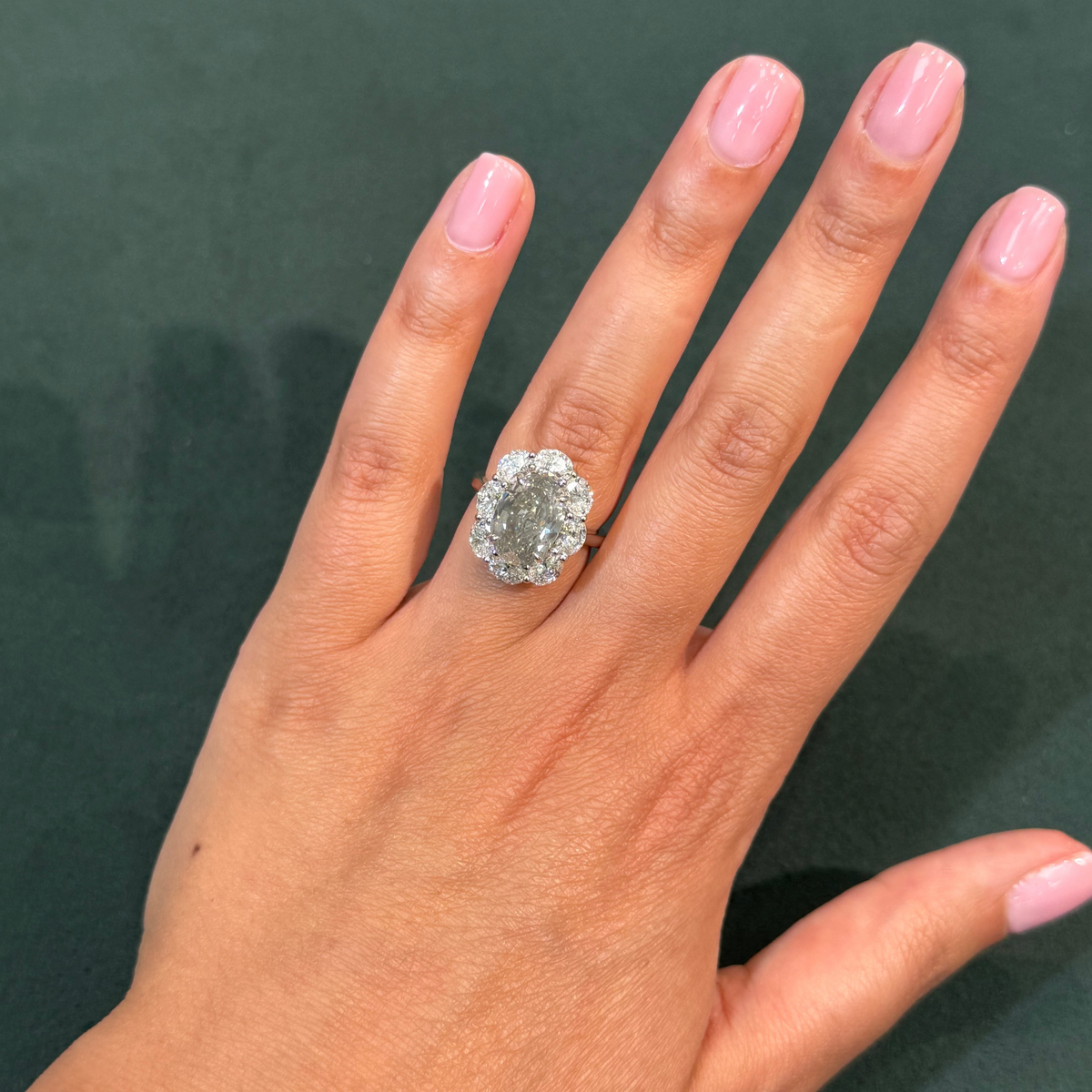 4.04ct Fancy Gray Oval Diamond Halo Engagement Ring — view 3 — Laura Milman New York