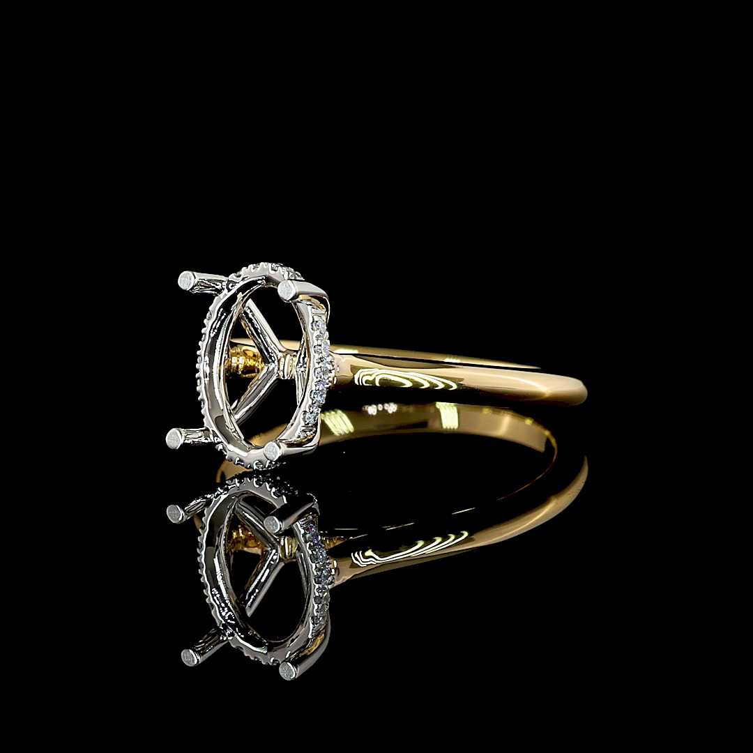 Hidden Halo Ring Setting in 18K Yellow Gold & Platinum – 0.09 CT view 3 — Laura Milman New York