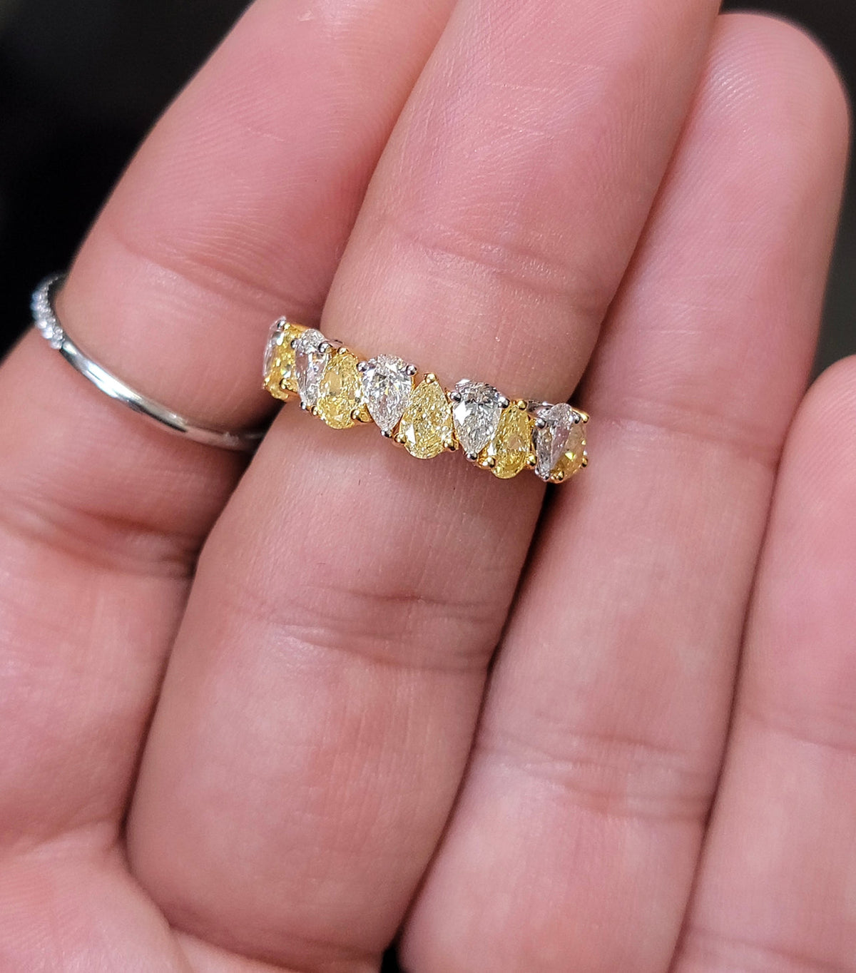 2.19ctw Yellow Pear Diamond & White Pear Diamond Alternating Halfway Band — view 4 — Laura Milman New York