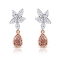 Pink Diamond Drop Earrings in Rose Gold and White Gold view 1