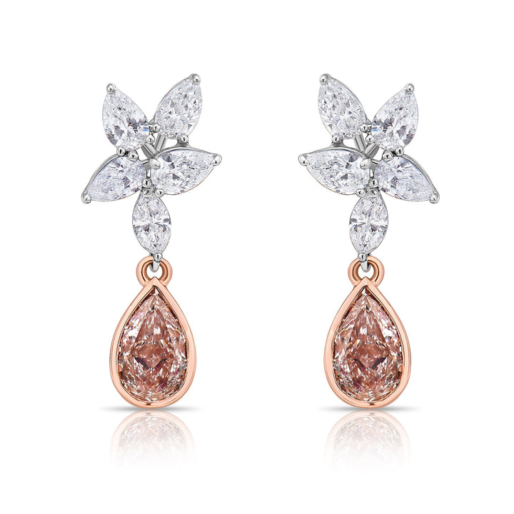 Pink Diamond Drop Earrings in Rose Gold and White Gold