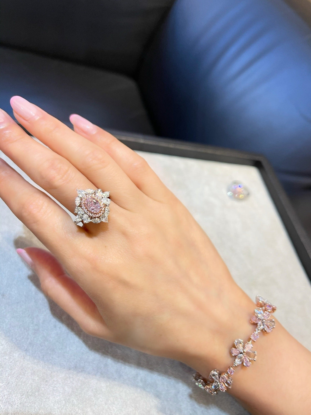12.06ct Pink Diamond & White Diamond Floral Bracelet — view 3 — Laura Milman New York