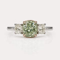 Fancy Green Cushion Diamond Ring in Platinum and 14K Rose Gold view 1