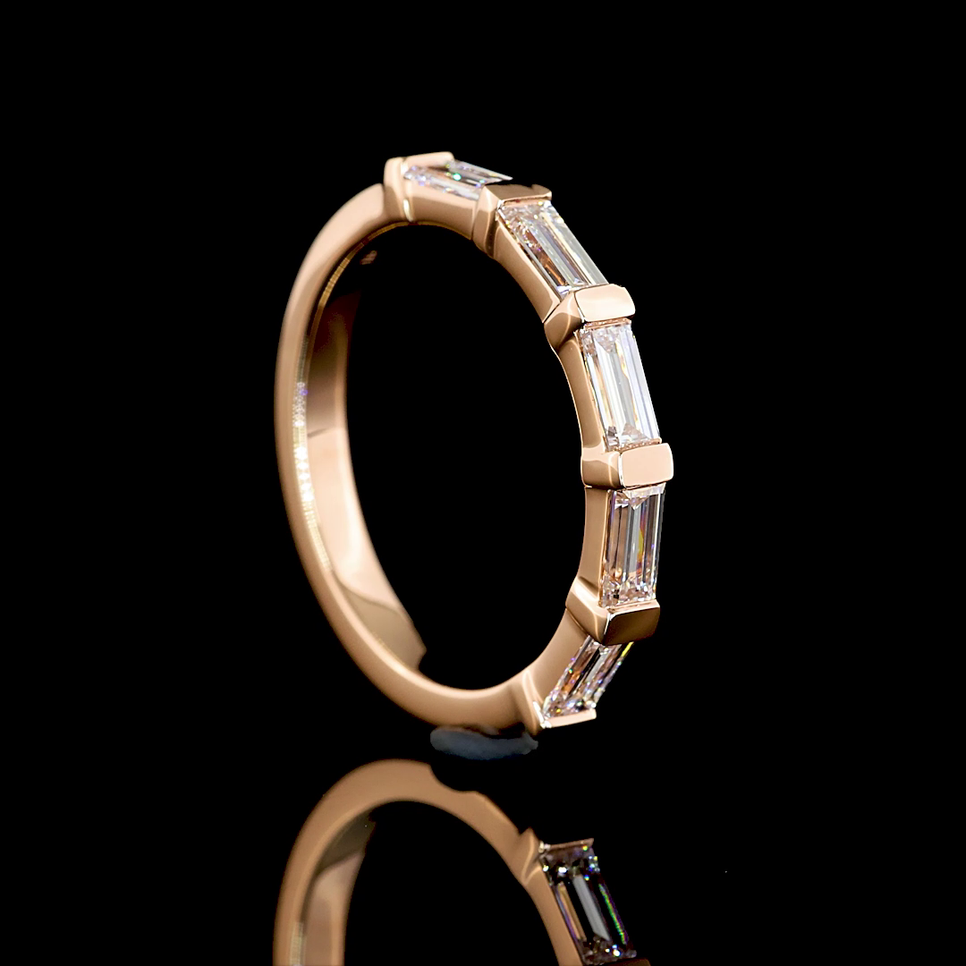 Laura Milman New York baguette diamond five-stone band in rose gold, 14K reference, view 3