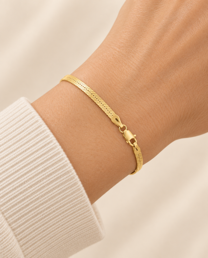 2.8mm Herringbone Chain Bracelet in 14K Yellow Gold