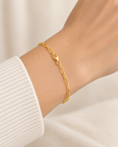 2.5mm Paperclip Chain Bracelet in 14K Yellow Gold — on-wrist view