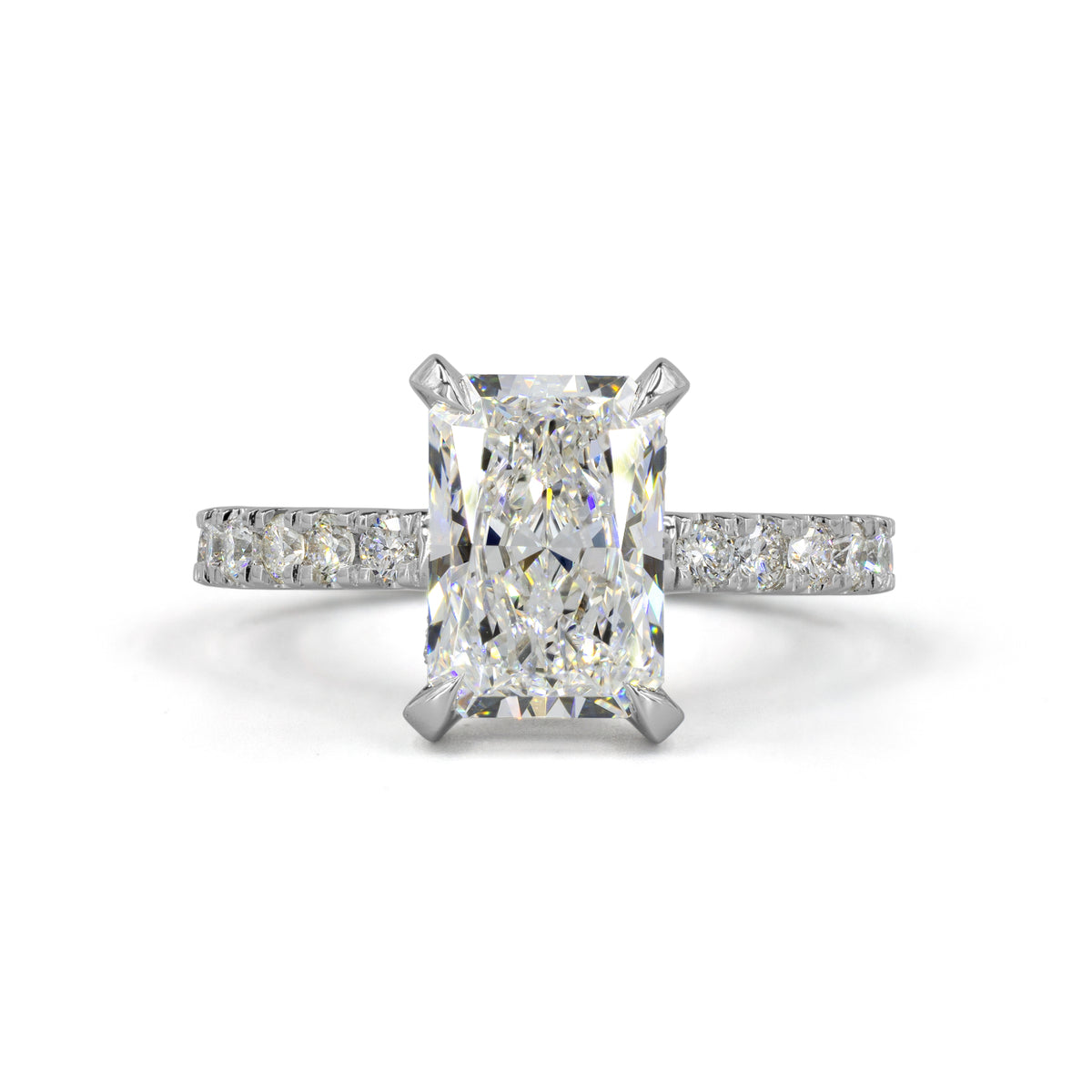 Radiant Pavé Hidden Halo setting design reference in 14K white gold; pictured center diamond is not included — Laura Milman New York