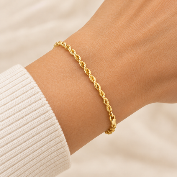 3mm Rope Chain Bracelet in 14K Yellow Gold — on-wrist view