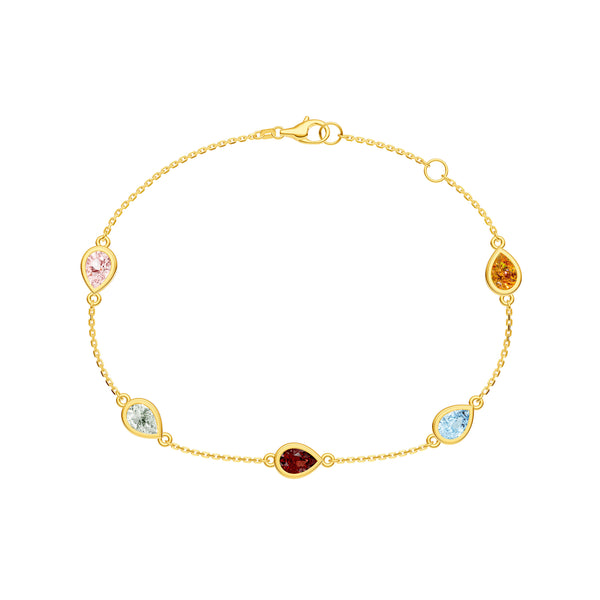 Pear Mixed Gemstone Station Bracelet in Yellow Gold — front view — Laura Milman New York