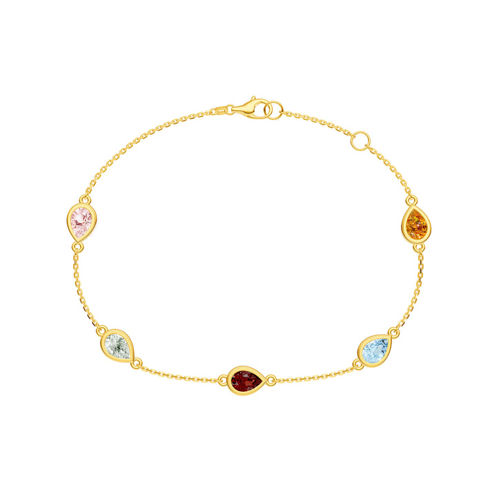 Pear Mixed Gemstone Station Bracelet