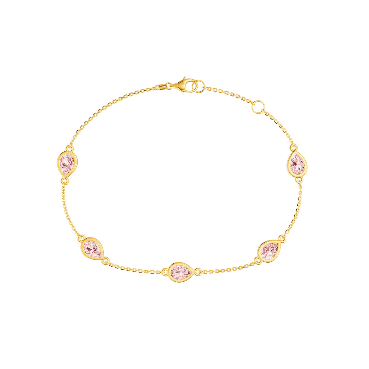 Pear Pink Morganite Station Bracelet in Yellow Gold — front view — Laura Milman New York