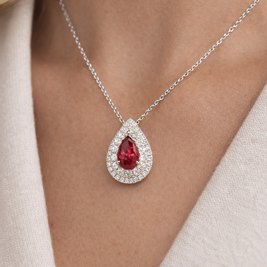 Garnet and Diamond Pendant (Lab Grown) - Laura Milman New York