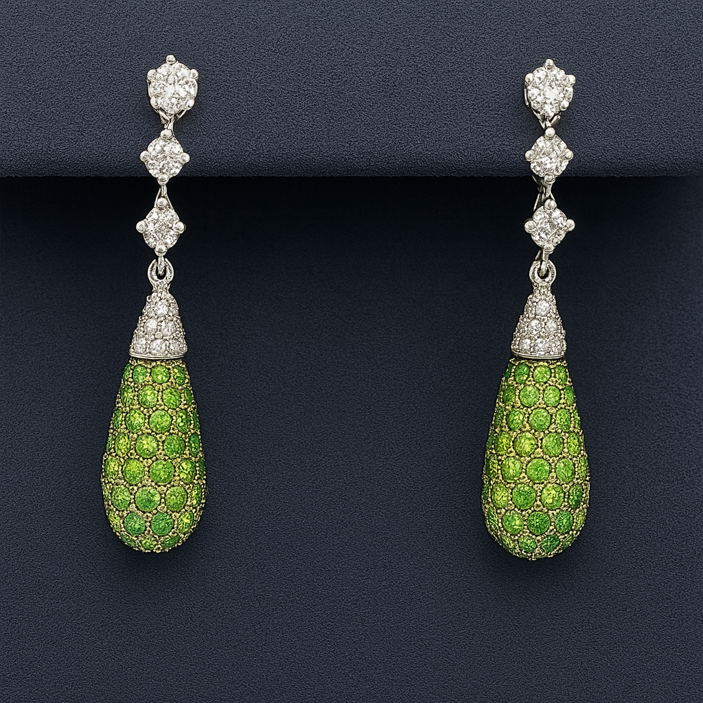 Peridot and Pave Diamond Drop Earrings