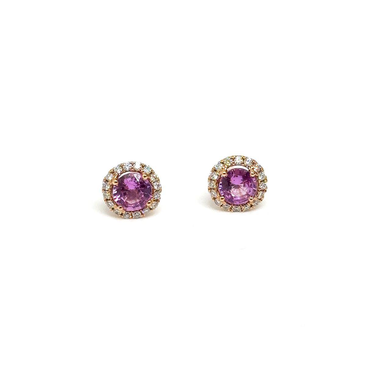 Pink Sapphire in Diamond Halo Studs - Laura Milman New York