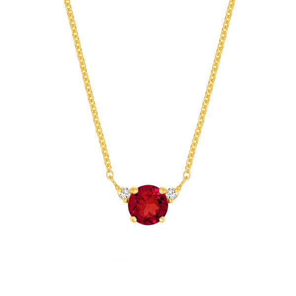 Red Garnet and Diamond Pendant Necklace in Yellow Gold — front view — Laura Milman New York