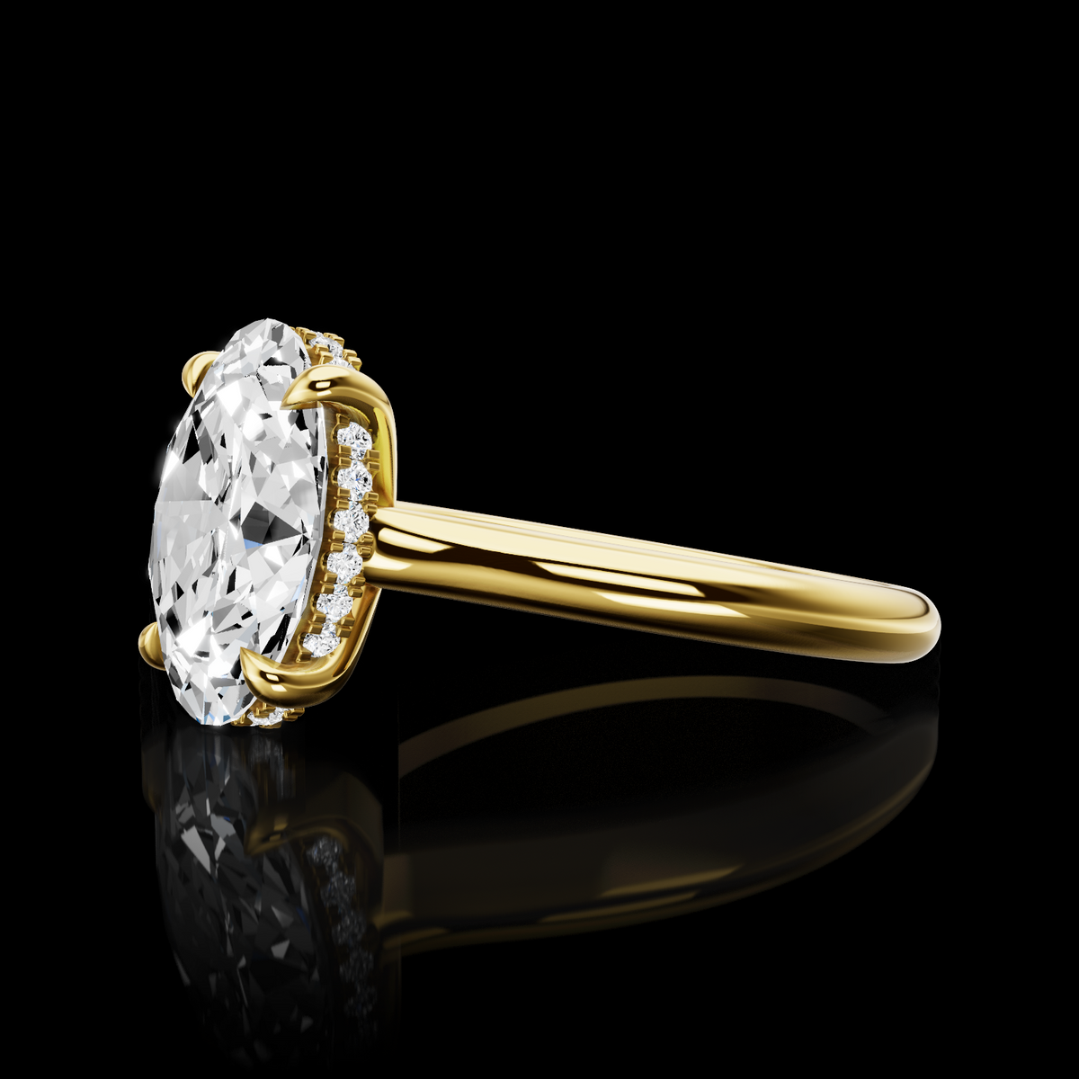 Round Hidden Halo Engagement Ring Setting in 18K Yellow Gold – 0.09 CT view 3 — Laura Milman New York