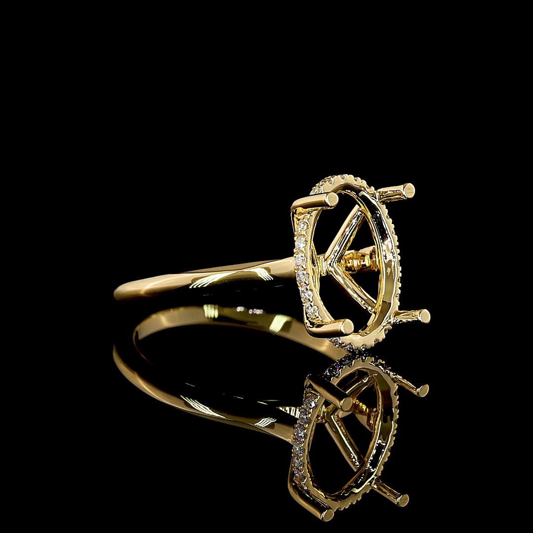Round Hidden Halo Engagement Ring Setting in 18K Yellow Gold – 0.11 CT view 2 — Laura Milman New York