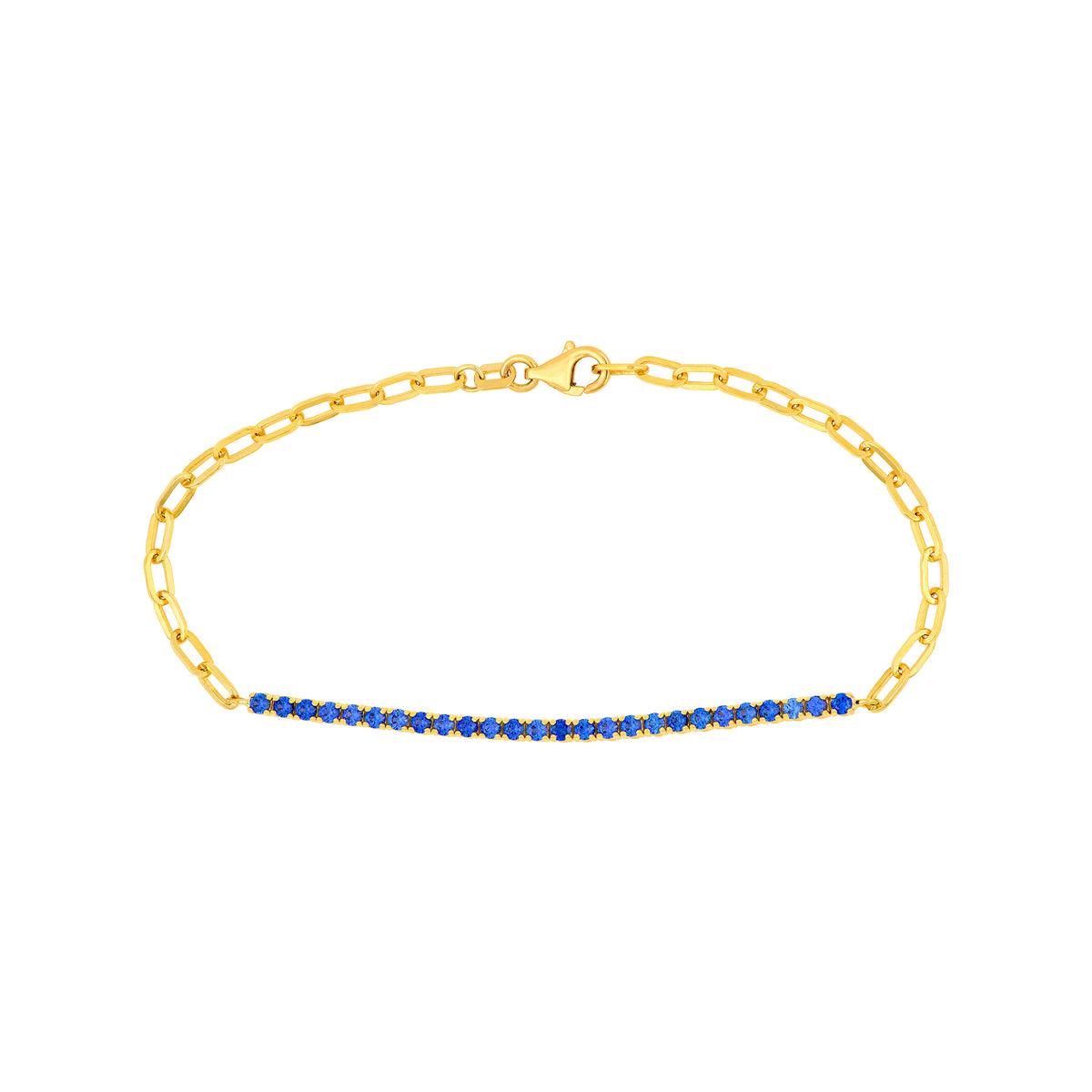 Sapphire Half Paper Clip and Half Tennis Bracelet in 14K Yellow Gold — front view — Laura Milman New York