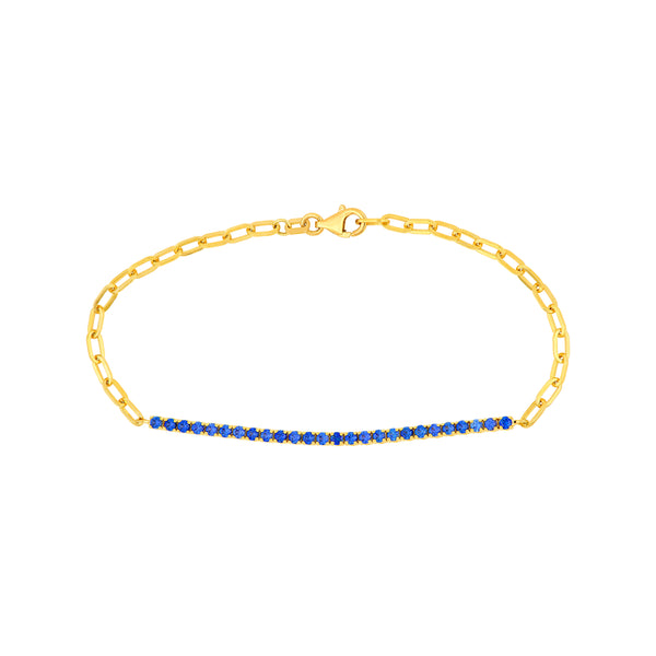 Sapphire Half Paper Clip and Half Tennis Bracelet in 14K Yellow Gold — front view — Laura Milman New York