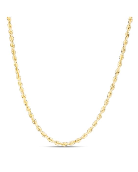 3mm Rope Chain Necklace in 14K Yellow Gold
