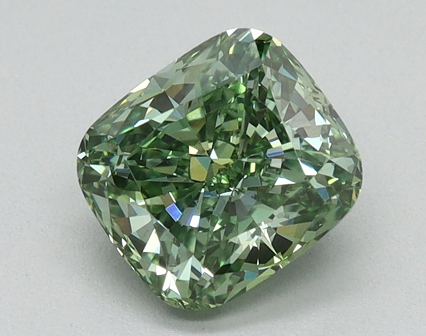 1.11ct Cushion Fancy Vivid Green Lab-Grown Diamond — VS1 | IGI