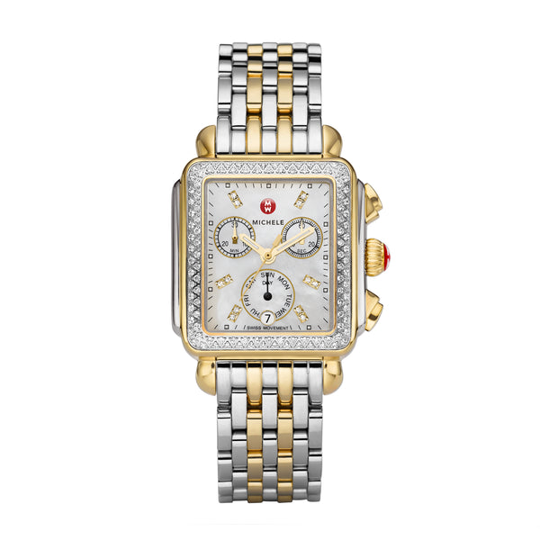 MICHELE SIGNATURE DECO TWO-TONE DIAMOND, DIAMOND DIAL WATCH (Online Only) - Laura's Gems