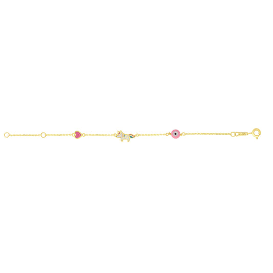 Children's Unicorn Charm Bracelet in 14k Yellow Gold - Laura's Gems