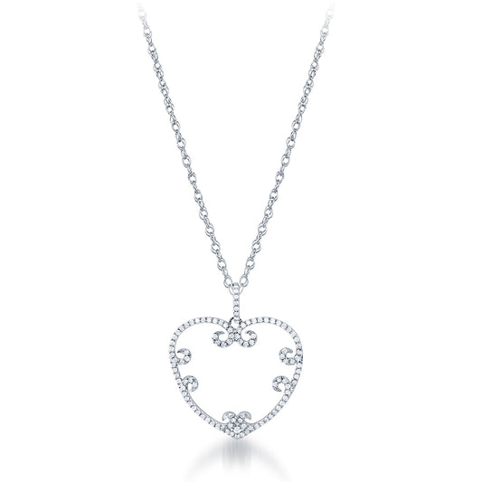 Open Diamond Heart Pendant in 14 White Gold - Laura's Gems