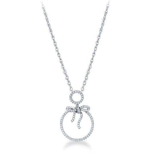 Diamond Ribbon On Top Of A Circle Of Life Pendant in 14k White Gold (1.12ct.) - Laura's Gems
