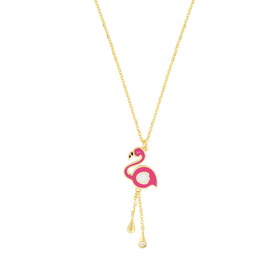 Children's Jewelry 14kt Gold Diamond Flamingo Pendant & Necklace - Laura's Gems