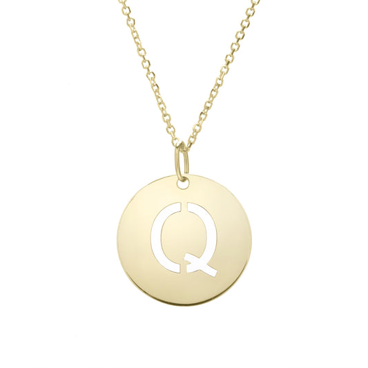 Initial "Q" Circle Pendant & Necklace - Laura's Gems
