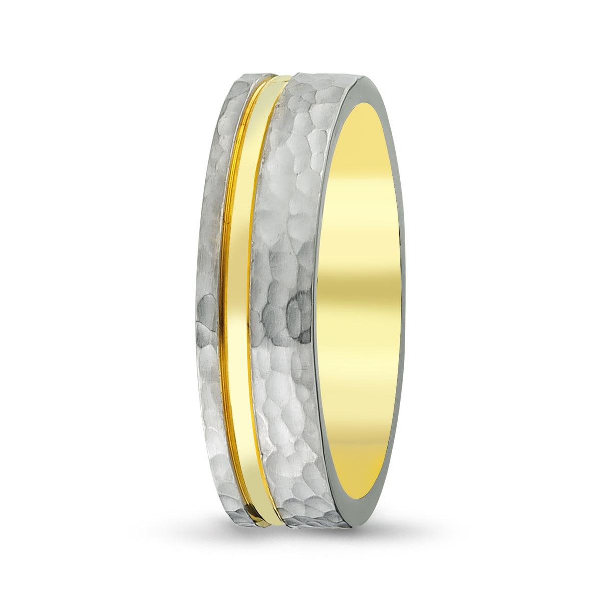 Men's Two-Tone Hammered Style Inlay Matte Wedding Band (Style 2) - Laura's Gems — Laura Milman New York