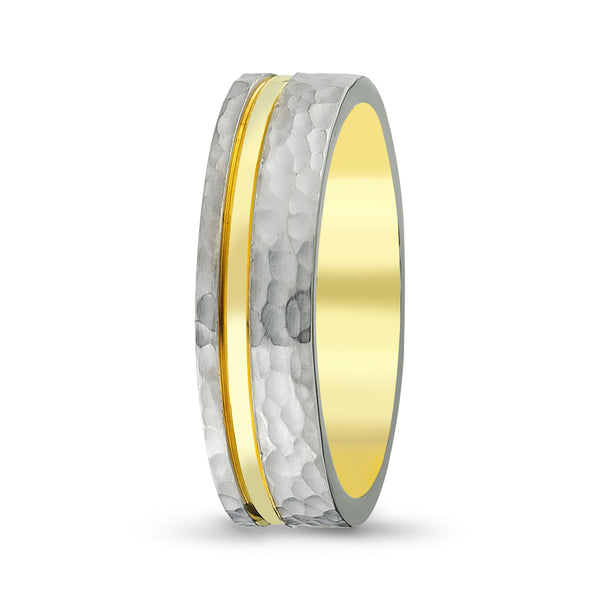 Men's Two-Tone Hammered Style Inlay Matte Wedding Band (Style 2) - Laura's Gems