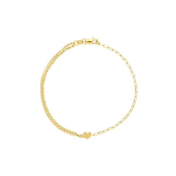 50/50 Paper Clip + Double Rolo Heart Bracelet - Laura's Gems