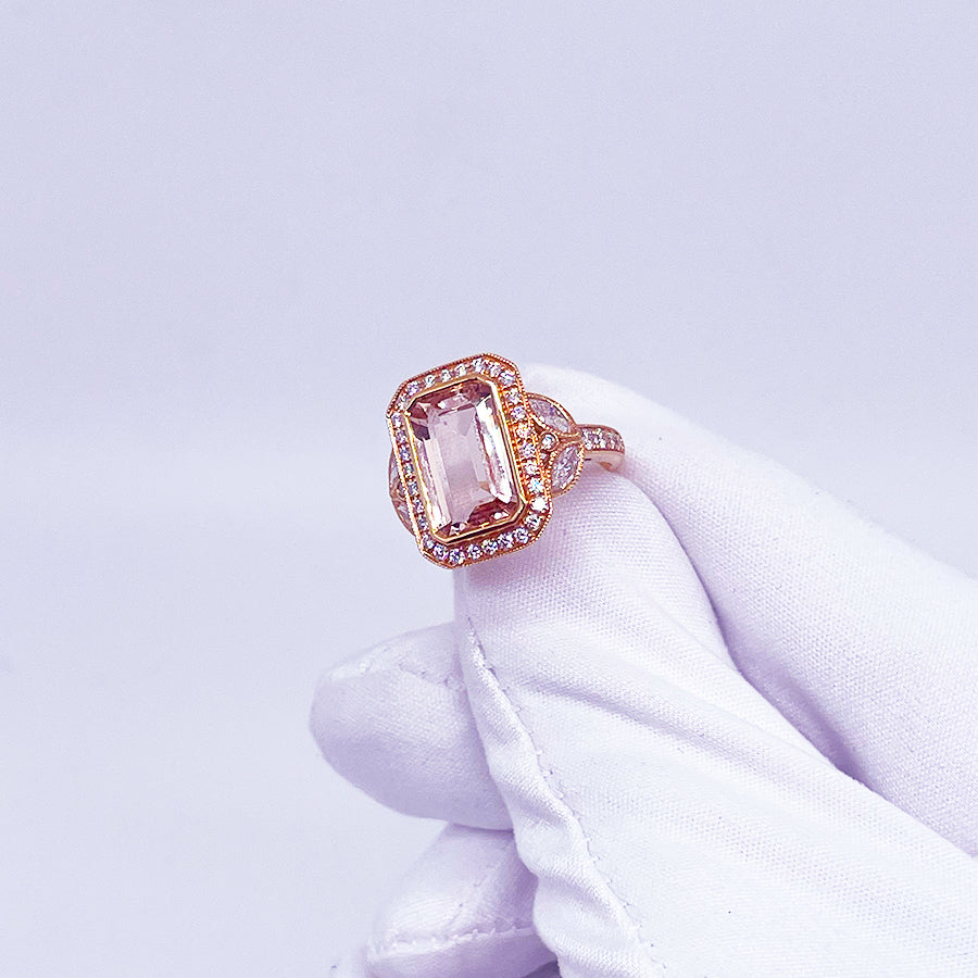 Morganite Diamond Ring in 18k Rose Gold - Laura's Gems — Laura Milman New York