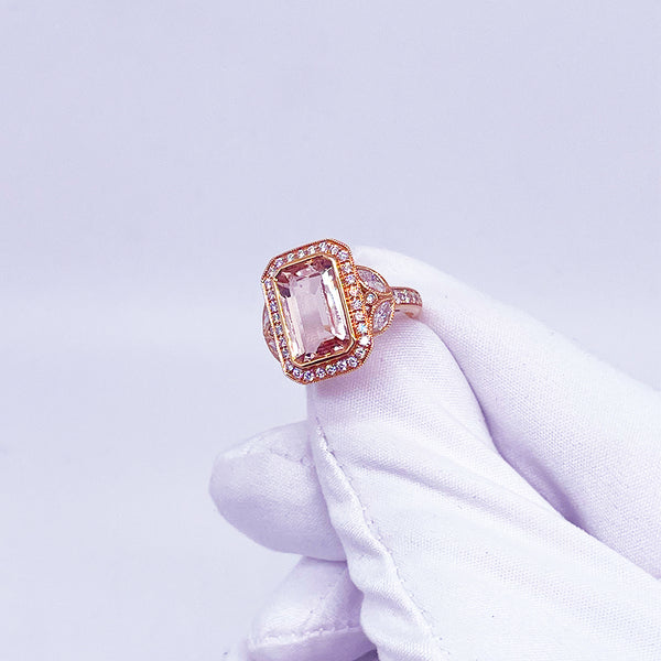 Morganite Diamond Ring in 18k Rose Gold - Laura's Gems