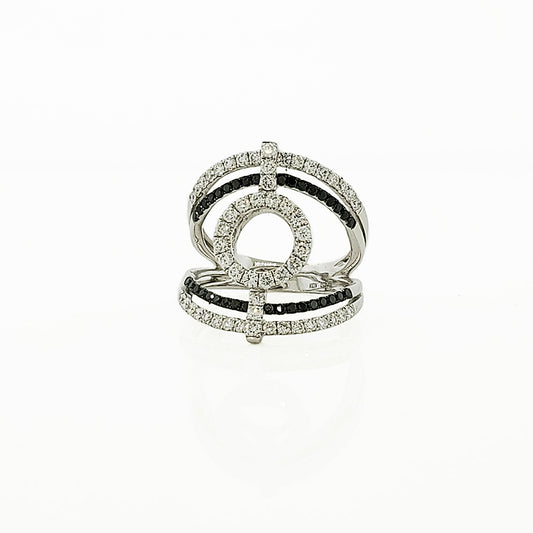 Halo-Style Black and White Diamond Ring in 14k White Gold - Laura's Gems