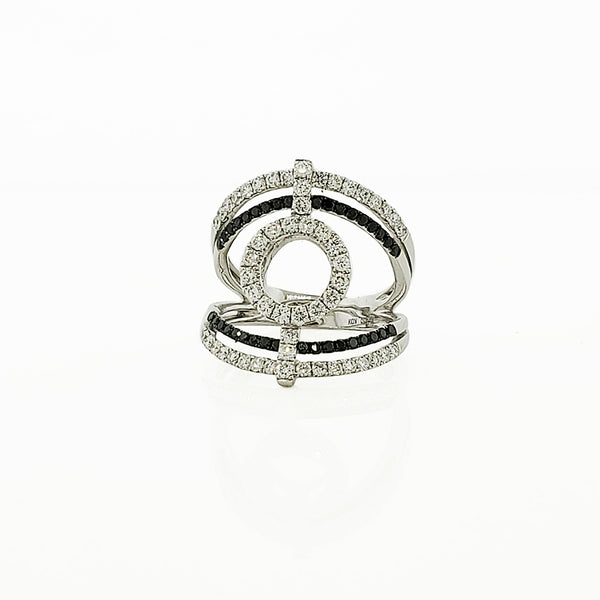 Halo-Style Black and White Diamond Ring in 14k White Gold - Laura's Gems