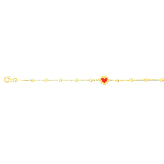 Red Heart and Beads Children's Bracelet in 14k Yellow Gold - Laura's Gems
