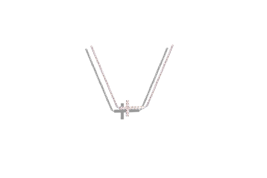 Sideways Small Diamond Cross Necklace in 18k White Gold - Laura's Gems