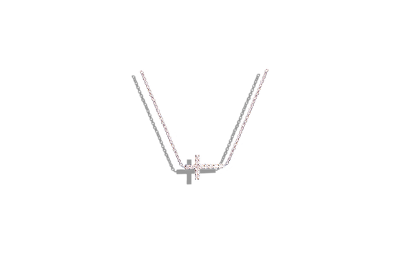 Sideways Small Diamond Cross Necklace in 18k White Gold - Laura's Gems