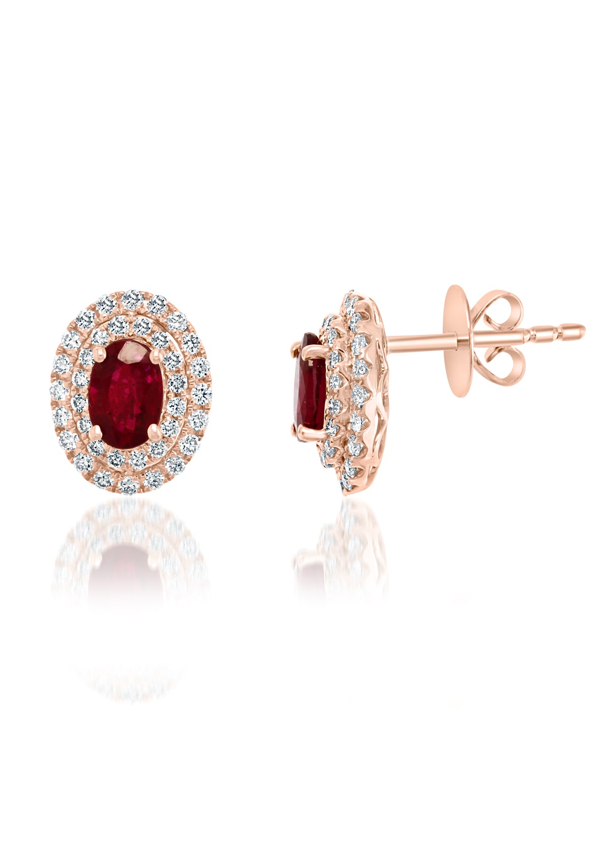 Ruby Diamond Stud Earrings in 14k Rose Gold - Laura's Gems