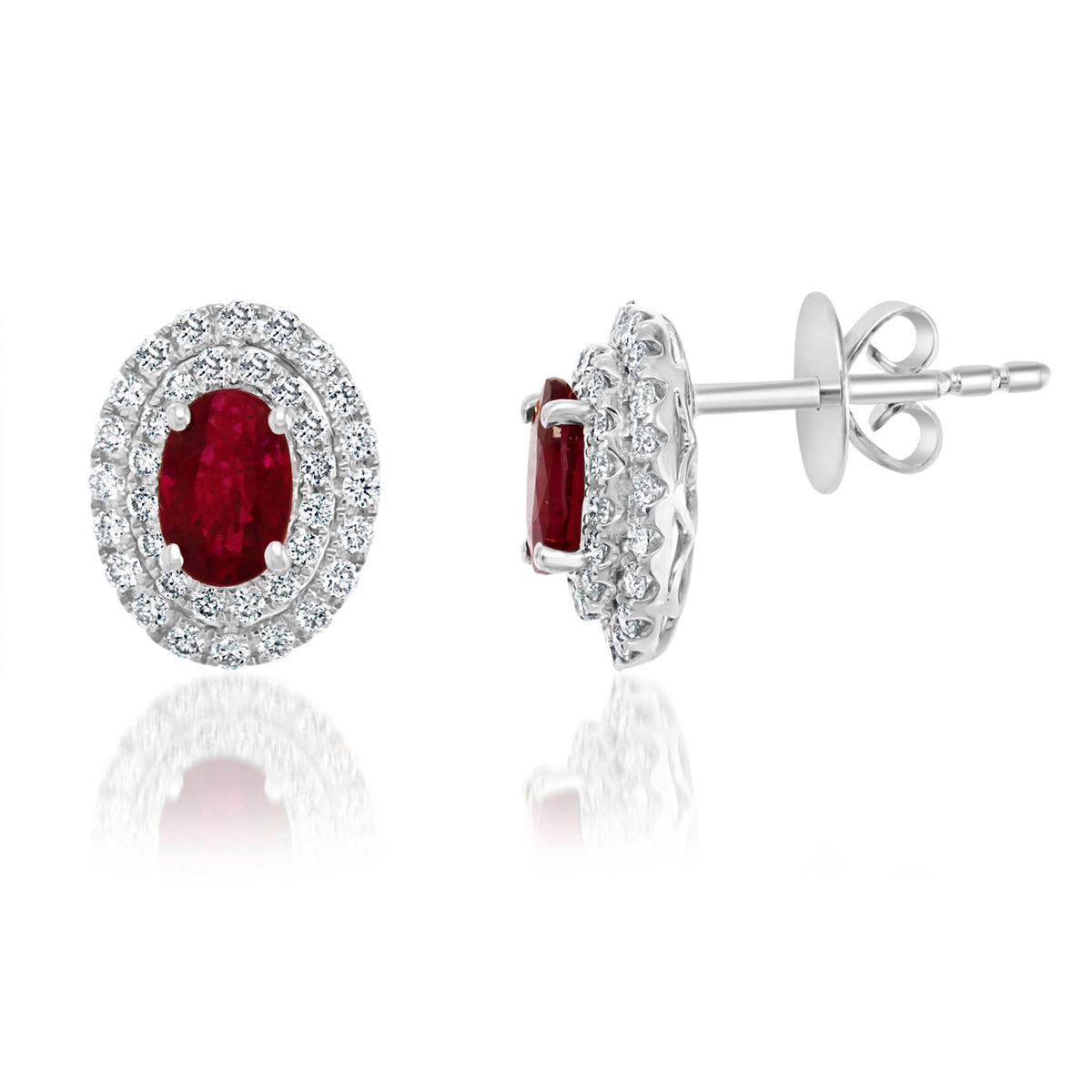 Ruby Diamond Stud Earrings in 14k White Gold - Laura's Gems