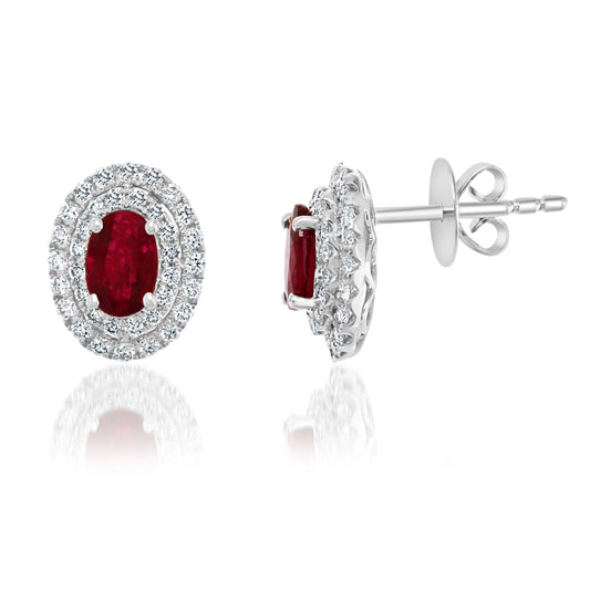 Ruby Diamond Stud Earrings in 14k White Gold - Laura's Gems