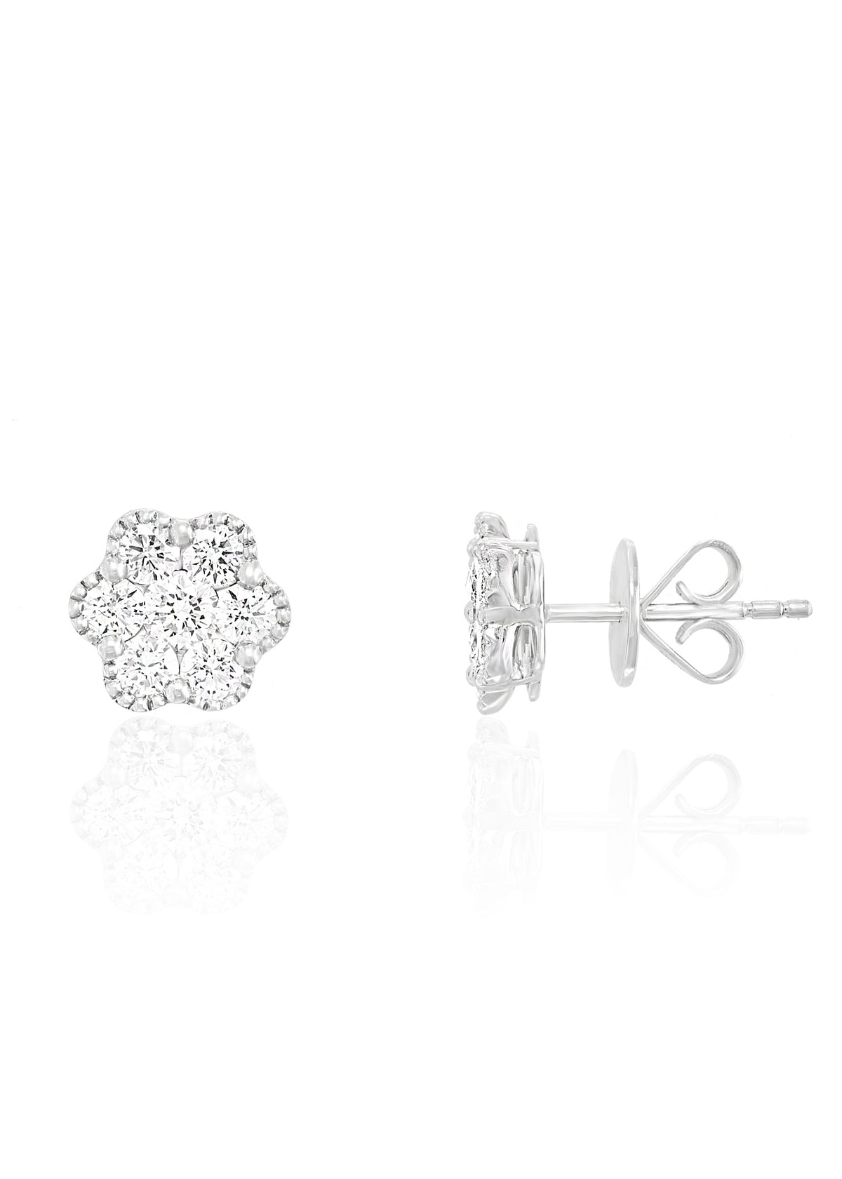 Flower Petal Diamond Earrings Studs in 18k White Gold - Laura's Gems