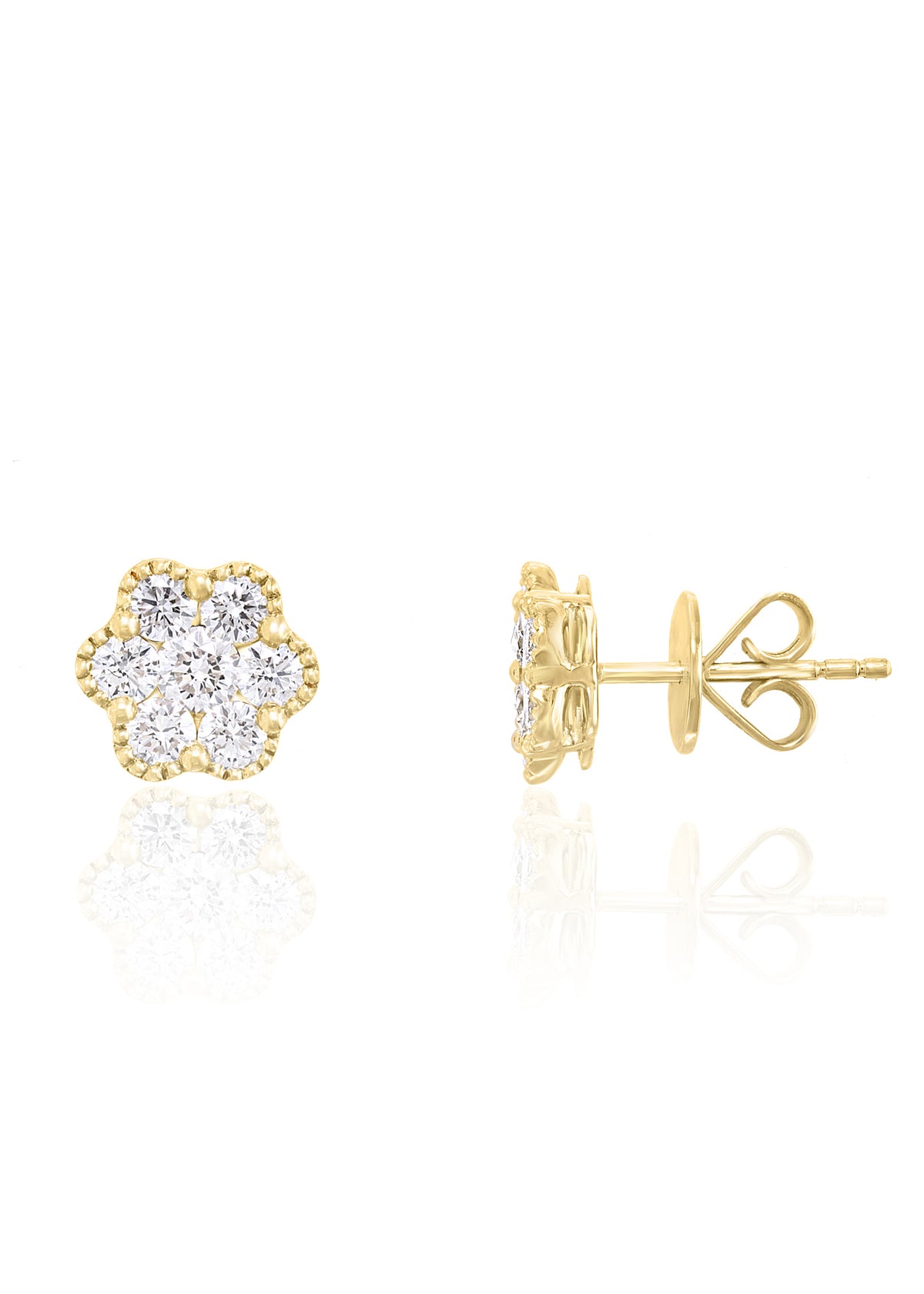Flower Petal Diamond Earrings Studs in 18k Yellow Gold - Laura's Gems